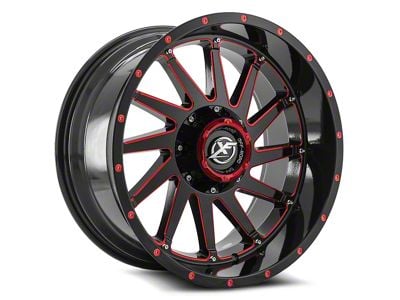 XF Offroad XF-216 Gloss Black and Red Milled Wheel; 20x10; -12mm Offset (20-24 Jeep Gladiator JT)