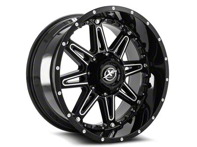 XF Offroad XF-217 Gloss Black and Milled with Black Inserts Wheel; 20x10; -24mm Offset (20-24 Jeep Gladiator JT)