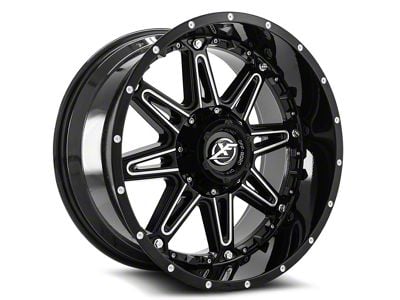 XF Offroad XF-217 Gloss Black and Milled with Black Inserts Wheel; 20x12; -44mm Offset (20-24 Jeep Gladiator JT)