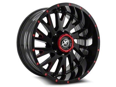 XF Offroad XF-221 Gloss Black and Red Milled Wheel; 22x12; -44mm Offset (20-24 Jeep Gladiator JT)