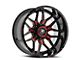 XF Offroad XF-222 Gloss Black and Red Milled Wheel; 20x10; -12mm Offset (20-24 Jeep Gladiator JT)