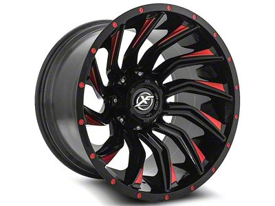 XF Offroad XF-224 Gloss Black Red Milled Wheel; 20x9; 12mm Offset (20-24 Jeep Gladiator JT)