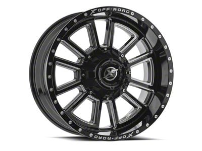 XF Offroad XF-225 Gloss Black and Milled Wheel; 20x10; -12mm Offset (20-24 Jeep Gladiator JT)