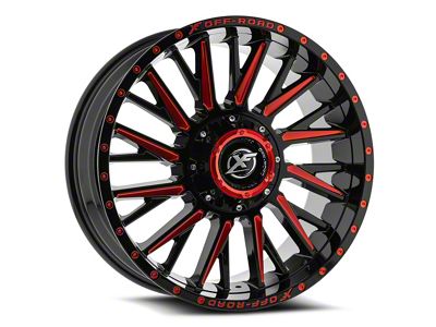 XF Offroad XF-226 Gloss Black and Red Milled Wheel; 20x10; -12mm Offset (20-24 Jeep Gladiator JT)