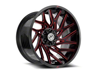 XF Offroad XF-229 Gloss Black and Red Milled Wheel; 20x10; -12mm Offset (20-24 Jeep Gladiator JT)