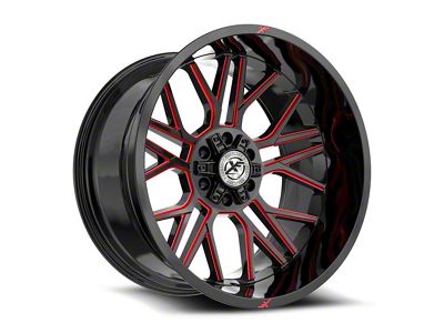 XF Offroad XF-235 Gloss Black and Red Milled Wheel; 17x9; 0mm Offset (20-24 Jeep Gladiator JT)