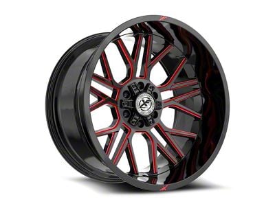 XF Offroad XF-235 Gloss Black and Red Milled Wheel; 20x10; -24mm Offset (20-24 Jeep Gladiator JT)