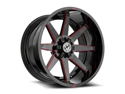 XF Offroad XF-236 Gloss Black and Red Milled Wheel; 20x12; -44mm Offset (20-24 Jeep Gladiator JT)