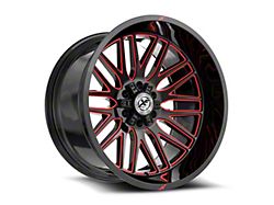 XF Offroad XF-240 Gloss Black and Red Milled Wheel; 17x9; 12mm Offset (20-24 Jeep Gladiator JT)