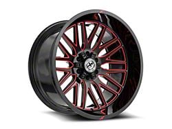 XF Offroad XF-240 Gloss Black and Red Milled Wheel; 20x9; 12mm Offset (20-24 Jeep Gladiator JT)