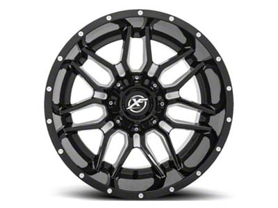 XF Offroad XF-222 Gloss Black Milled Wheel; 20x9; 12mm Offset (07-18 Jeep Wrangler JK)