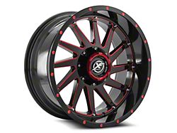 XF Offroad XF-216 Gloss Black and Red Milled Wheel; 20x10; -24mm Offset (18-24 Jeep Wrangler JL)