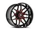 XF Offroad XF-222 Gloss Black and Red Milled Wheel; 20x10; -12mm Offset (18-24 Jeep Wrangler JL)