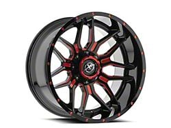 XF Offroad XF-222 Gloss Black and Red Milled Wheel; 26x14; -76mm Offset (07-18 Jeep Wrangler JK)