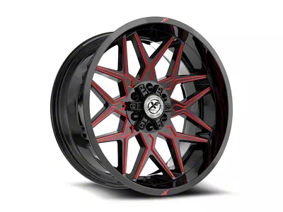 XF Offroad XF-238 Gloss Black and Red Milled Wheel; 18x9; 12mm Offset (07-18 Jeep Wrangler JK)