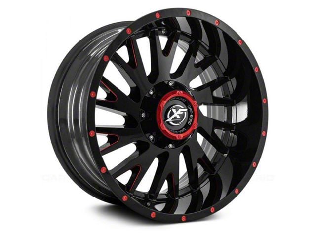 XF Offroad XF-221 Gloss Black Red Milled 5-Lug Wheel; 20x10; -12mm Offset (07-13 Tundra)