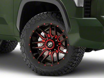 XF Offroad XF-222 Gloss Black Red Milled 6-Lug Wheel; 20x10; -12mm Offset (22-24 Tundra)