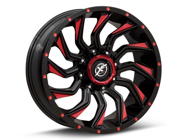 XF Offroad XF-224 Gloss Black Red Milled 5-Lug Wheel; 20x9; 0mm Offset (07-13 Tundra)