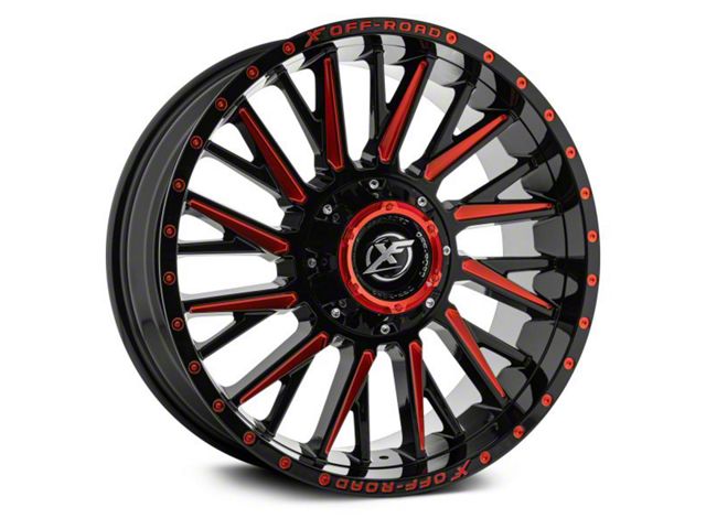 XF Offroad XF-226 Gloss Black Red Milled 5-Lug Wheel; 20x9; 0mm Offset (07-13 Tundra)