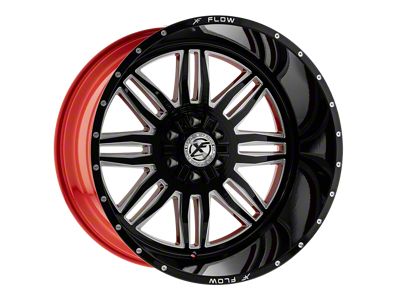 XFX Flow XFX-303 Gloss Black and Milled with Red Inner Wheel; 24x14; -76mm Offset (20-24 Jeep Gladiator JT)