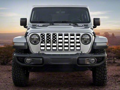 ZKD Customs Grille Insert; Black and White American Flag (20-24 Jeep Gladiator JT)