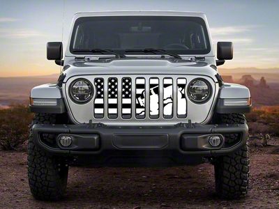 ZKD Customs Grille Insert; Offroad Vehicle Climbing Black and White American Flag (20-24 Jeep Gladiator JT)