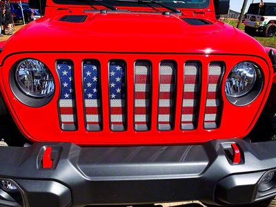 ZKD Customs Grille Insert; American Flag With Candy Apple Sparkling Paint (18-24 Jeep Wrangler JL)