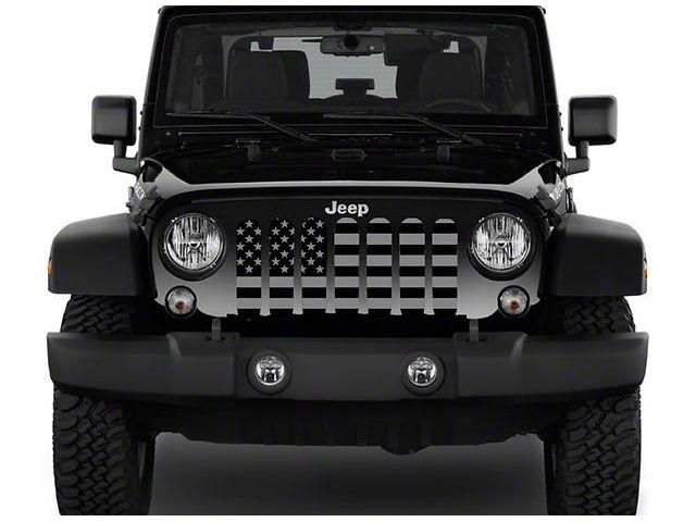 ZKD Customs Grille Insert; Black and Light Gray American Flag (07-18 Jeep Wrangler JK)