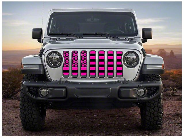 ZKD Customs Grille Insert; Black and Pink Dog Paw Flag (18-24 Jeep Wrangler JL)