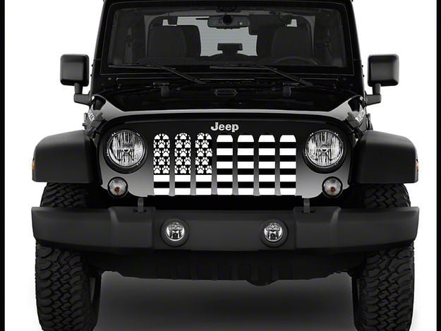 ZKD Customs Jeep Wrangler Grille Insert; Black and White Dog Paw Flag ...