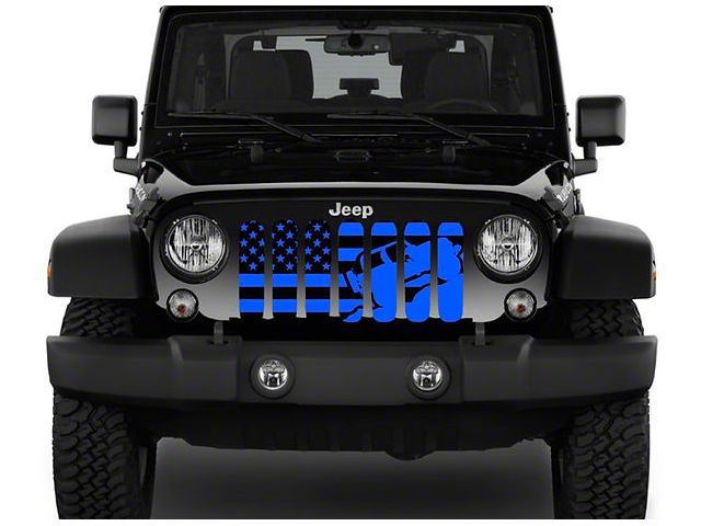 ZKD Customs Grille Insert; Offroad Vehicle Climbing Black and Blue American Flag (07-18 Jeep Wrangler JK)