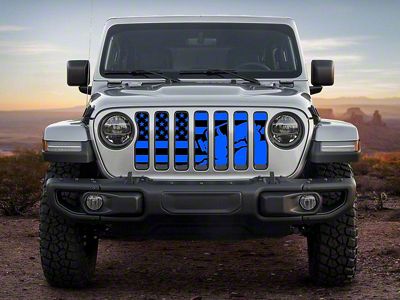 ZKD Customs Grille Insert; Offroad Vehicle Climbing Black and Blue American Flag (18-24 Jeep Wrangler JL)