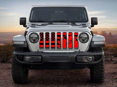 ZKD Customs Grille Insert; Offroad Vehicle Climbing Black and Red American Flag (18-23 Jeep Wrangler JL)