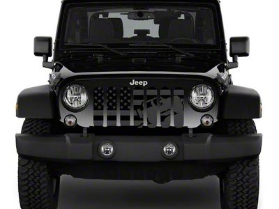 ZKD Customs Grille Insert; Offroad Vehicle Climbing Black and Dark Gray American Flag (07-18 Jeep Wrangler JK)