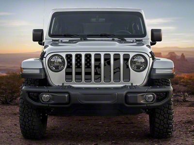 ZKD Customs Grille Insert; Offroad Vehicle Climbing Black and Dark Gray American Flag (18-24 Jeep Wrangler JL)