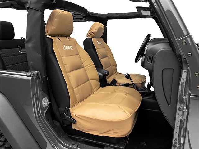 Sideless Seat Cover with Jeep Logo; Tan (Universal; Some Adaptation May Be Required)