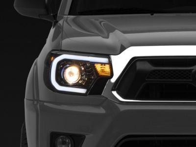 Raxiom Tacoma Axial Series Projector Headlights with LED Bar; Black ...