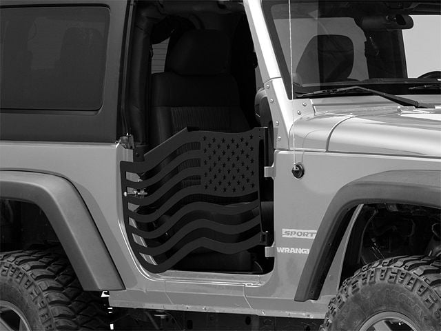 Steinjager Premium American Flag Front Trail Doors; Black (07-18 Jeep Wrangler JK)